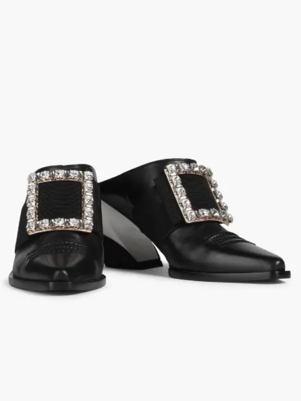 ROGER VIVIER Black Jewel Buckle Mid-Heel Women's Mules